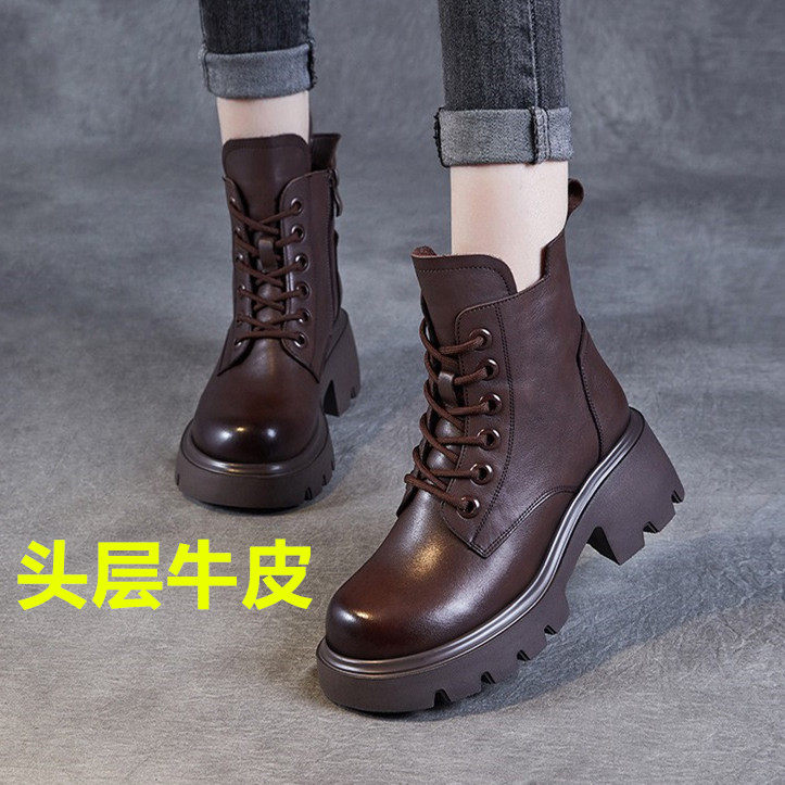 头层牛皮~高端女鞋真皮厚底马丁靴女英伦风短靴秋冬新款女鞋轻便,女鞋,马丁靴,淘宝优惠券,粉丝福利购,淘宝优惠卷