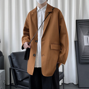 宽松英伦雅痞外套港风情侣肌理感西服 新款 25A4A2条纹西装 男春秋季