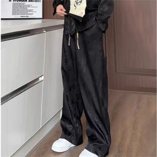 中国风潮流复古百搭长裤 垂感龙纹提花直筒休闲裤 新中式 26B4C2春季