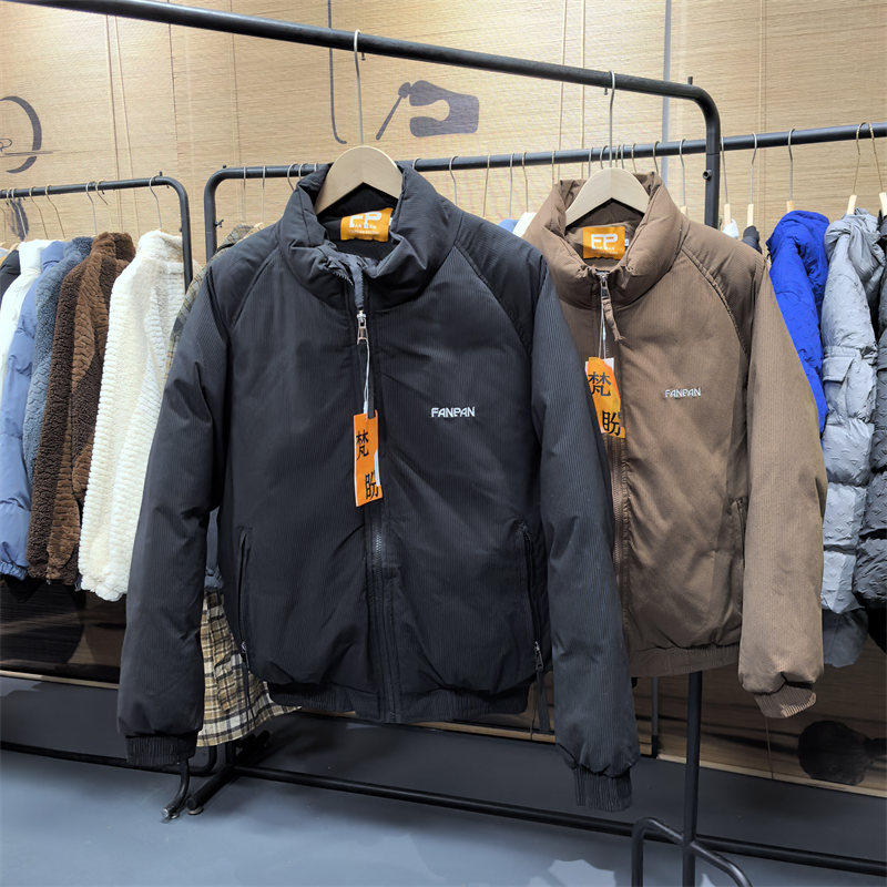 25B10A4美式立领大码棉服男款冬季宽松加厚面包服青少年棉衣外套