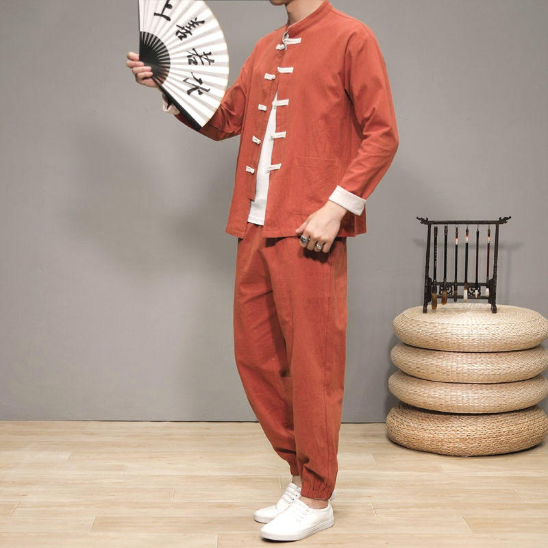 25A7A11中国风棉麻唐装套装秋季复古风盘扣衬衫外套束脚裤两件套,男装,唐装,淘宝优惠券,粉丝福利购,淘宝优惠卷