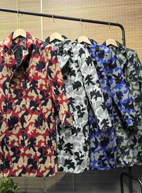 25C1A4迷彩毛呢大衣男装翻领呢子风衣韩版潮流时尚中长款修身外套