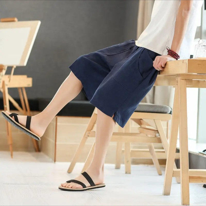 25A13D3中国风男裤子夏季亚麻短裤唐装复古风中裤休闲五分沙滩裤,男装,短裤,淘宝优惠券,粉丝福利购,淘宝优惠卷