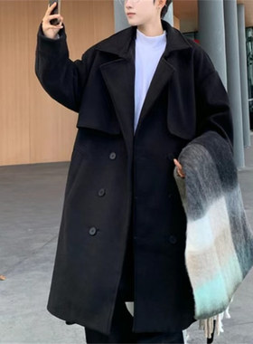 25C12B3时尚毛呢大衣冬季过膝长款呢子风衣潮流痞帅商务绅士外套