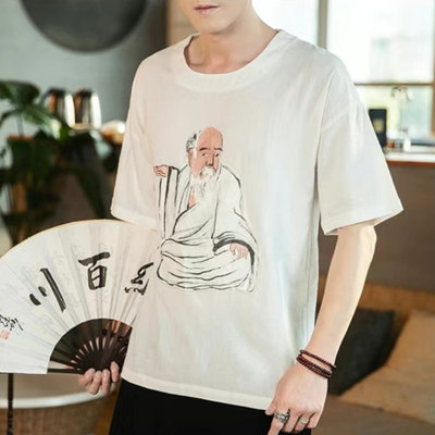 中国风棉麻个性印花上衣短袖