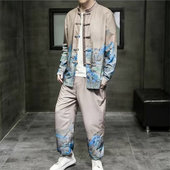 中式 24A13B5中国风冰丝垂感唐装 汉服灯笼裤 复古风斜襟盘扣居士服