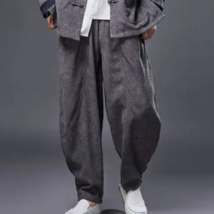 潮流百搭休闲裤 26C1B1春季 哈伦裤 中国风宽松复古大码 灯芯绒阔腿裤