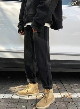 25A9B7韩版潮流黑色牛仔裤男女休闲百搭老爹裤港风ins复古直筒裤