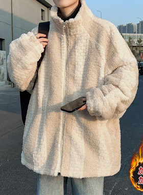 25C7C5港风情侣双面绒棉衣外套冬季加绒加厚保暖棉服潮牌立领棉袄