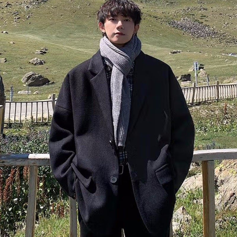 25B4C7秋冬毛呢外套港风ins潮流大码宽松加厚西装高级感呢子大衣,男装,毛呢大衣,淘宝优惠券,粉丝福利购,淘宝优惠卷