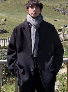 25B4C7秋冬毛呢外套港风ins潮流大码宽松加厚西装高级感呢子大衣