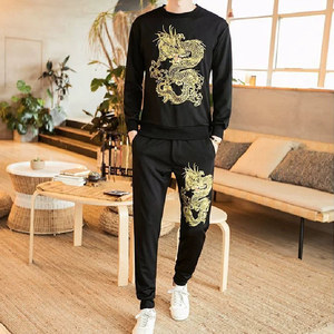 休闲运动装男春秋季潮流韩版新款卫衣套头外套抽绳松紧腰束脚卫裤