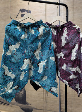 25A10B1夏季中国风棉麻七分短裤男女休闲宽松阔腿裤复古沙滩垮裤