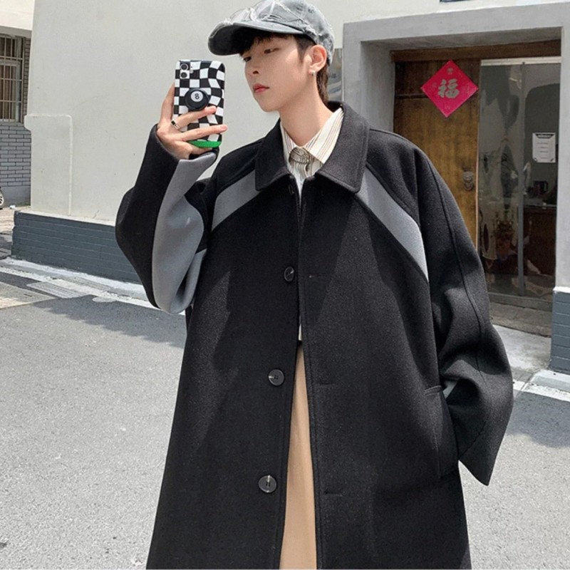 25C6D4中长款毛呢大衣男女秋冬季英伦风痞帅呢料外套宽松帅气风衣,男装,毛呢大衣,淘宝优惠券,粉丝福利购,淘宝优惠卷