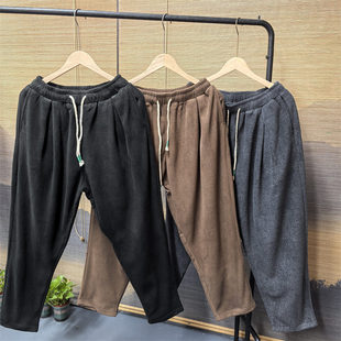 双面绒休闲运动裤 复古卫裤 秋冬季 宽松大码 阔腿哈伦裤 25C1A3新中式