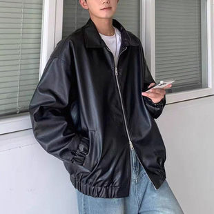 25D6B6皮衣外套男士 复古潮牌痞帅高级感炸街宽松机车pu皮夹克 美式