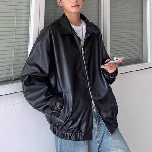 高级感炸街宽松机车pu皮夹克
