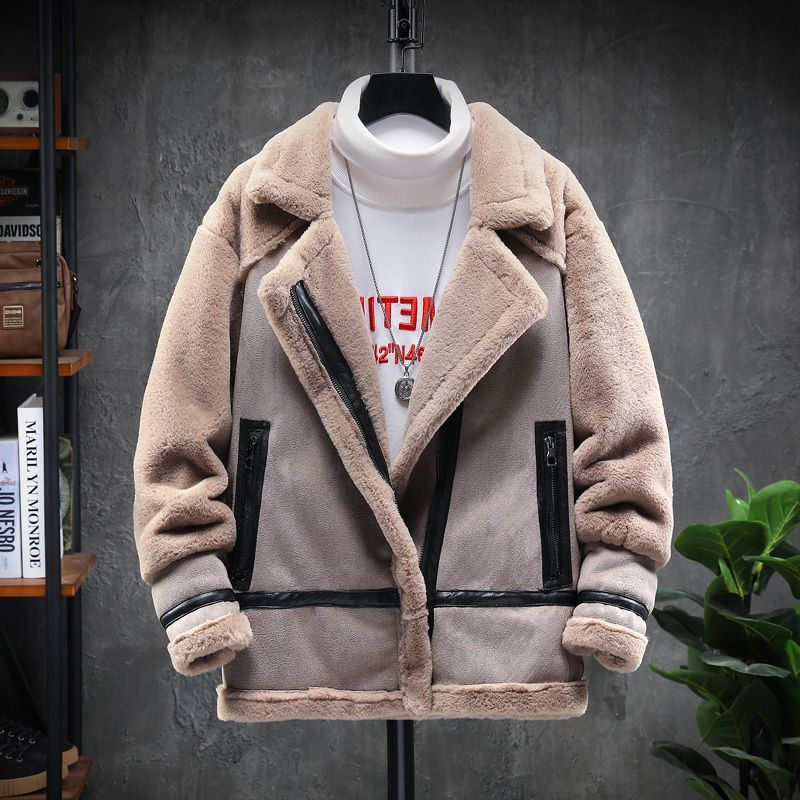 皮毛一体派克服麂皮绒机车服