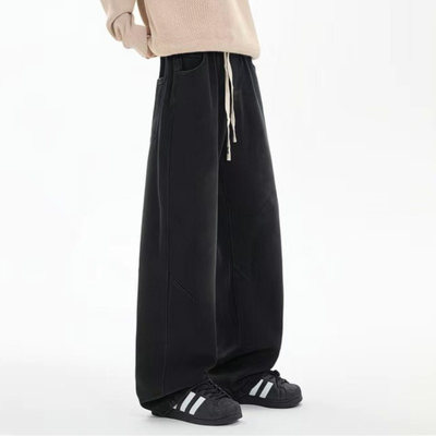 美式复古直筒牛仔裤休闲抽绳长裤