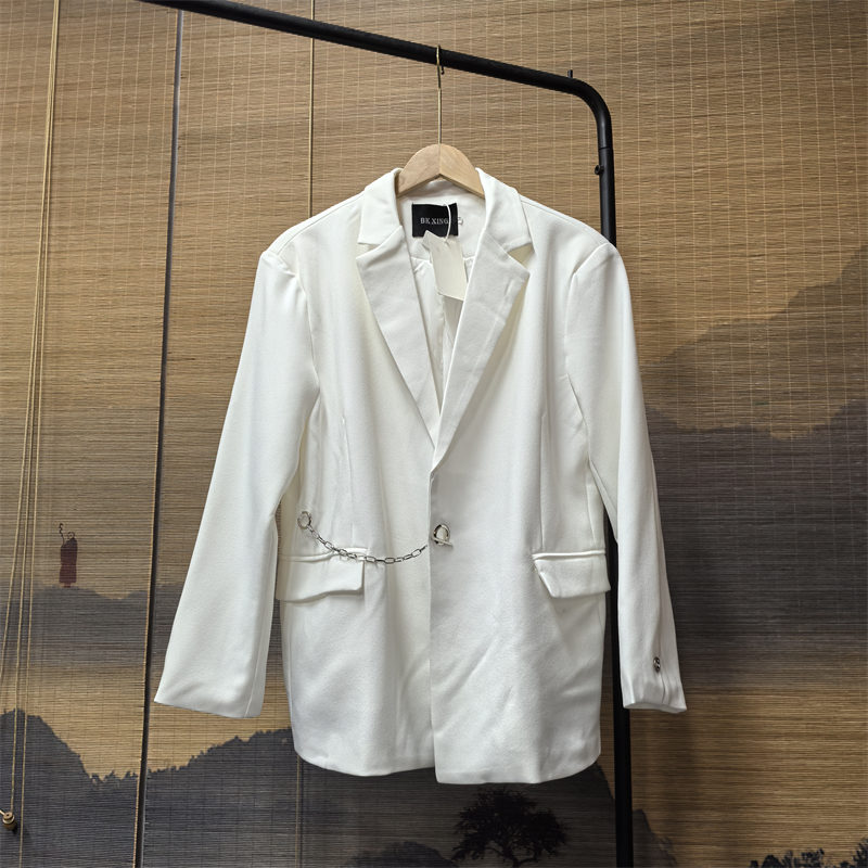 金属扣垫肩西装外套潮牌男装西服