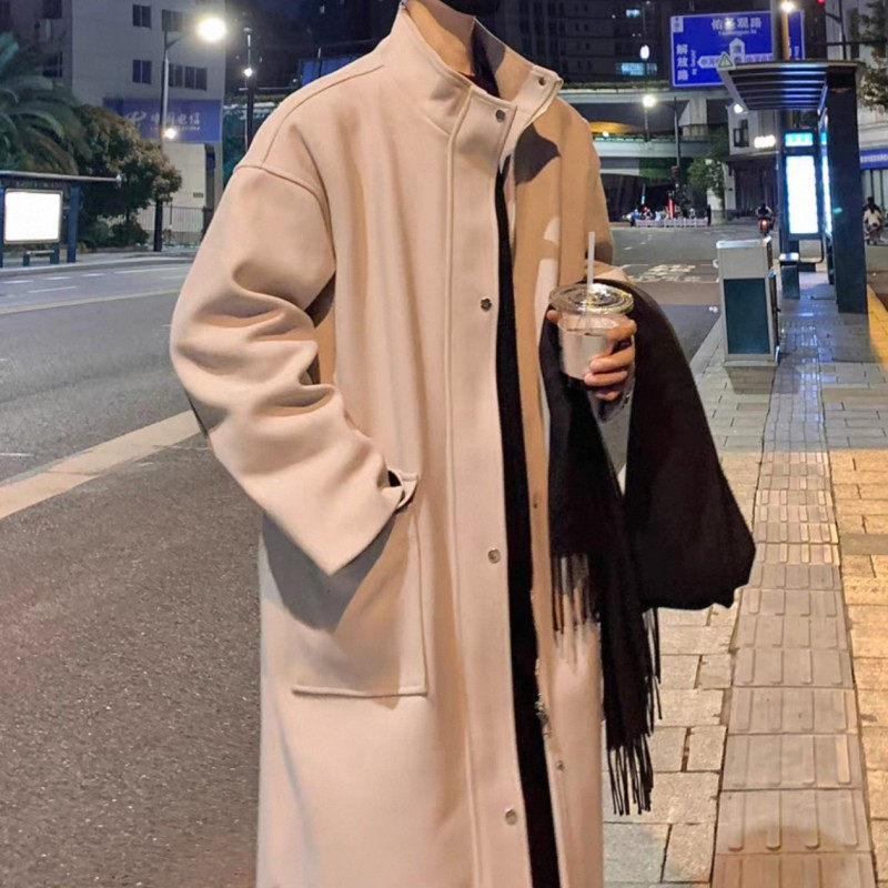 港风新款情侣潮牌呢子风衣外套