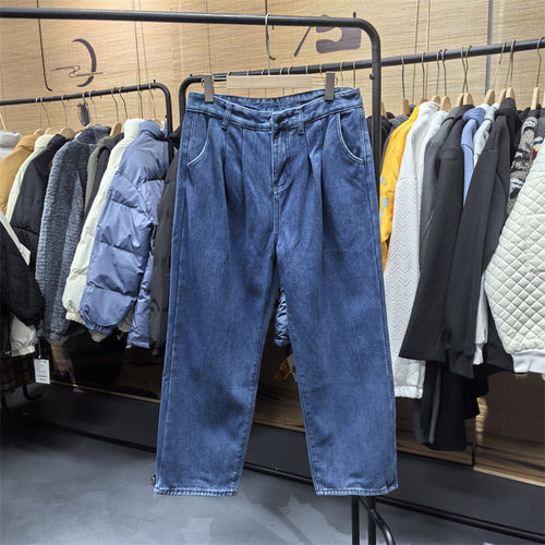 冬季加绒加厚牛仔裤直筒阔腿裤