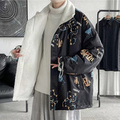 25A2C5两面穿棉衣男冬季 潮流学生帅气棉服青少年仿羊羔毛加绒外套