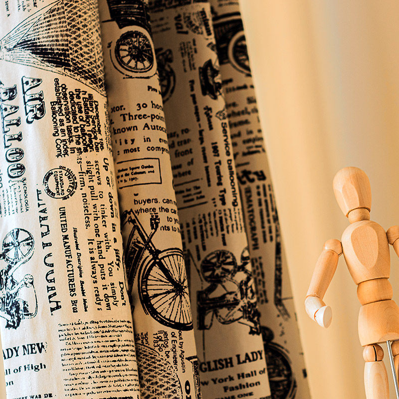 英文复古北欧美式乡村田园窗帘成品客厅卧室飘窗纯棉遮光窗帘定制