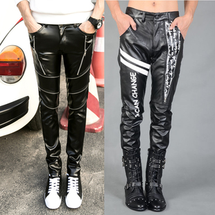 拉链舞台表演皮裤 摩托车机车皮裤 男新款 男士 全皮发型师修身 秋冬季