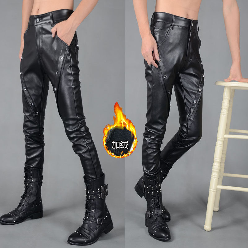 秋冬季包邮男士皮裤个性皮裤修身小脚发型师皮裤摩托车机车男皮裤