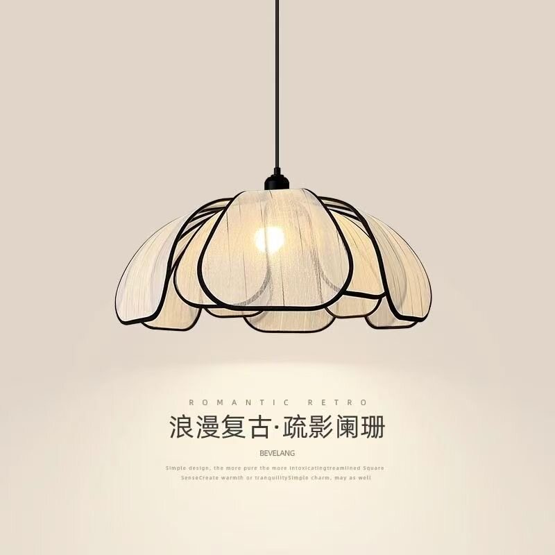 美式侘寂风花瓣手工编织卧室吊灯日式复古民宿餐厅书房客厅灯