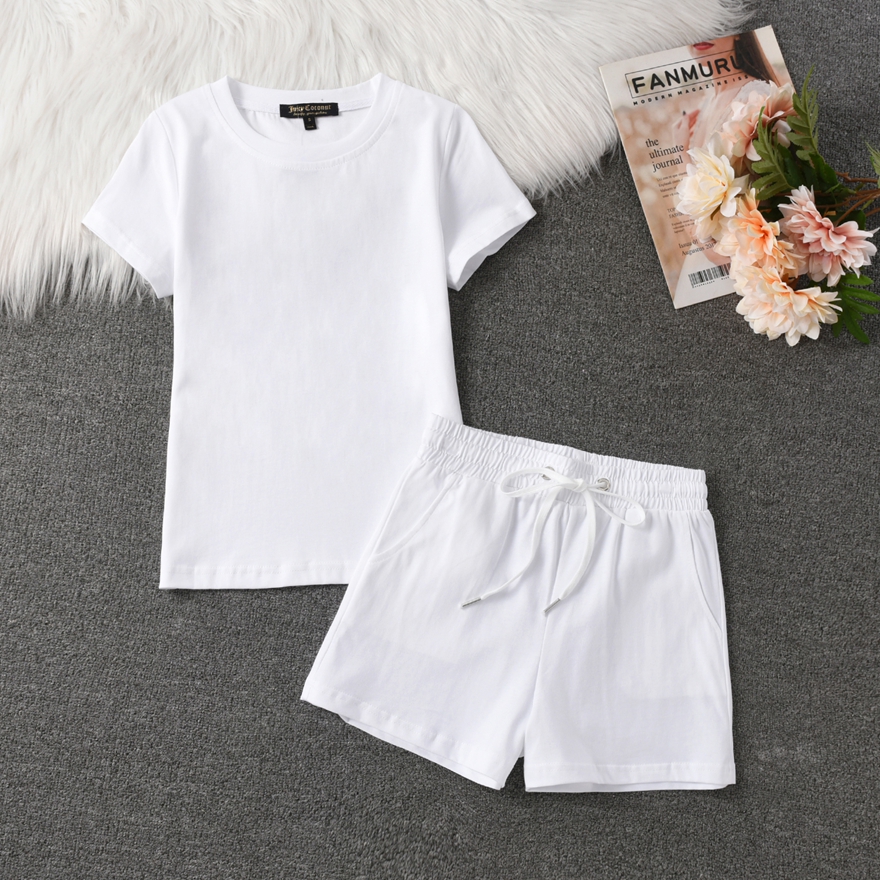 韩版夏季纯棉连帽休闲运动服套装女士短袖短裤修身套头卫衣两件套
