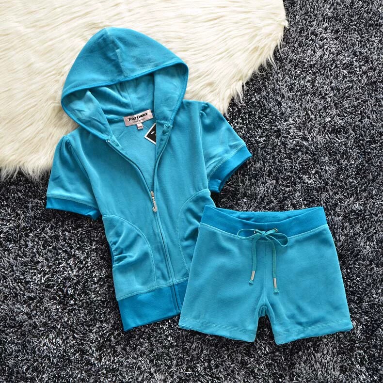 显瘦夏季纯棉连帽休闲运动服套装女士短袖短裤修身套头卫衣两件套