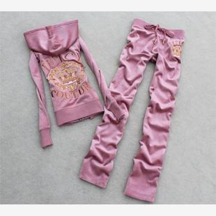 juicy coconut春秋款天鹅绒运动套装女士长袖卫衣连帽长裤绣花钻