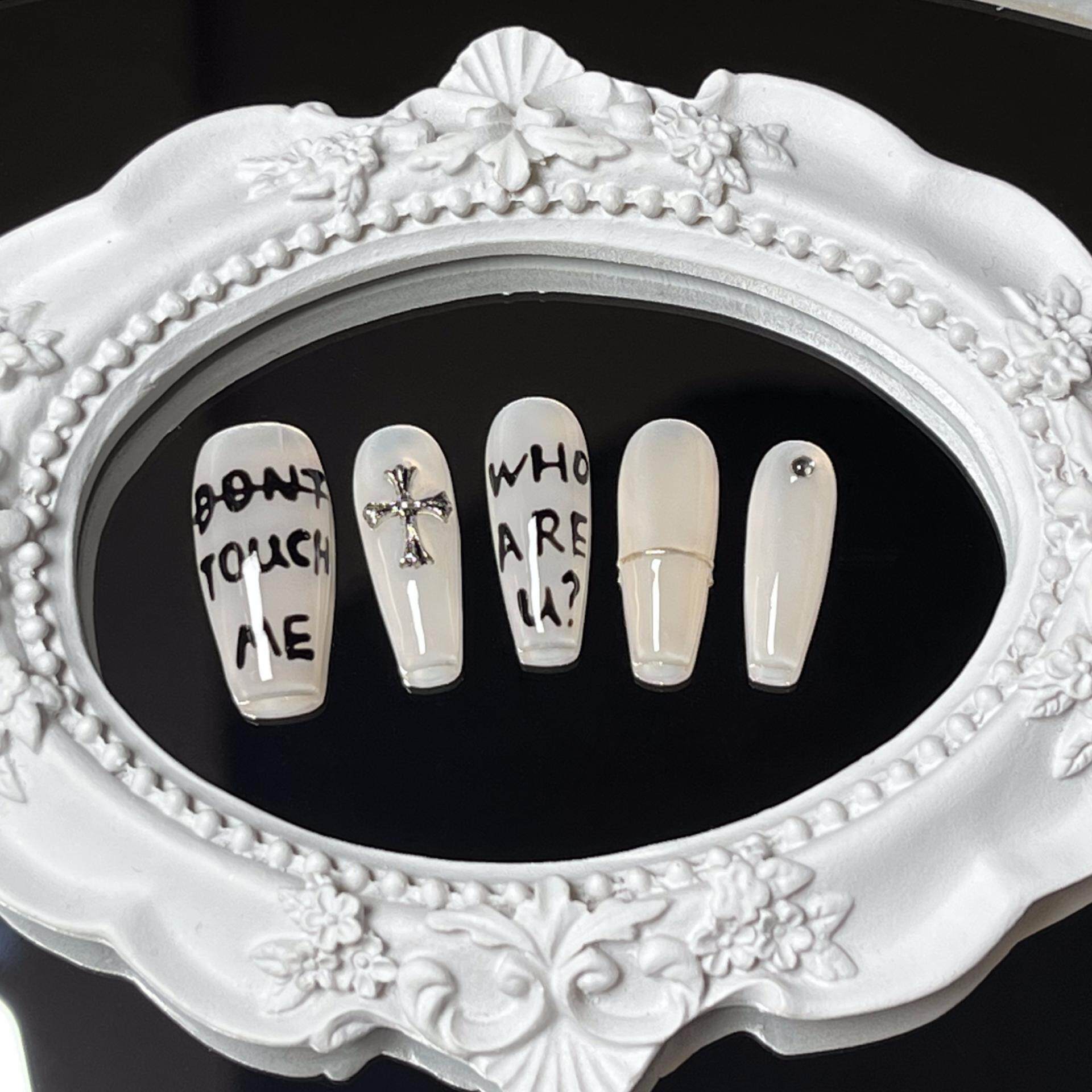 手工美甲穿戴甲手绘字母093甲片指甲贴美甲贴2024新款婚甲新娘甲