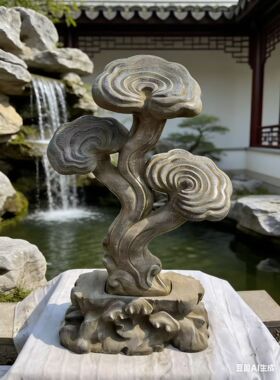 青石灵芝摆件天然青石雕刻摆件庭院别墅花园装饰品
