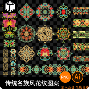 复古传统民族风植物藤蔓花纹花边装饰图案纹样AI矢量设计素材PNG