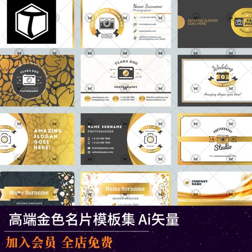 简约高档高端金色企业公司个人名片Ai矢量设计素材模板源文件背景