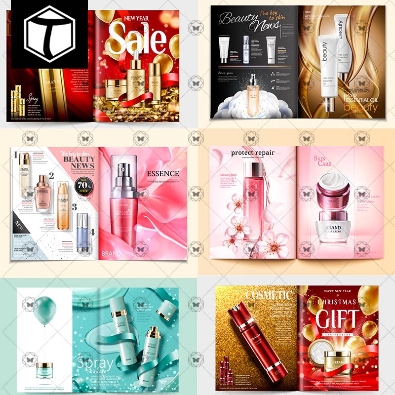国外时尚美妆化妆品画册护肤品杂志广告封面内页背景矢量设计素材