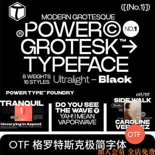 Power Grotesk极简现代格罗特斯克风格无衬线英文字体PS/Ai字体包