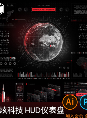 科技未来科幻HUD仪表盘界面数据分析UI图形AI矢量PSD设计素材PNG