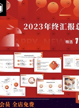 ppt模板红色商务2023年终工作总结汇报述职报告新年计划演讲动态