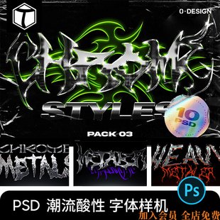 潮流酸性未来科幻金属立体效果字logo字体特效样机PSD模板素材ps