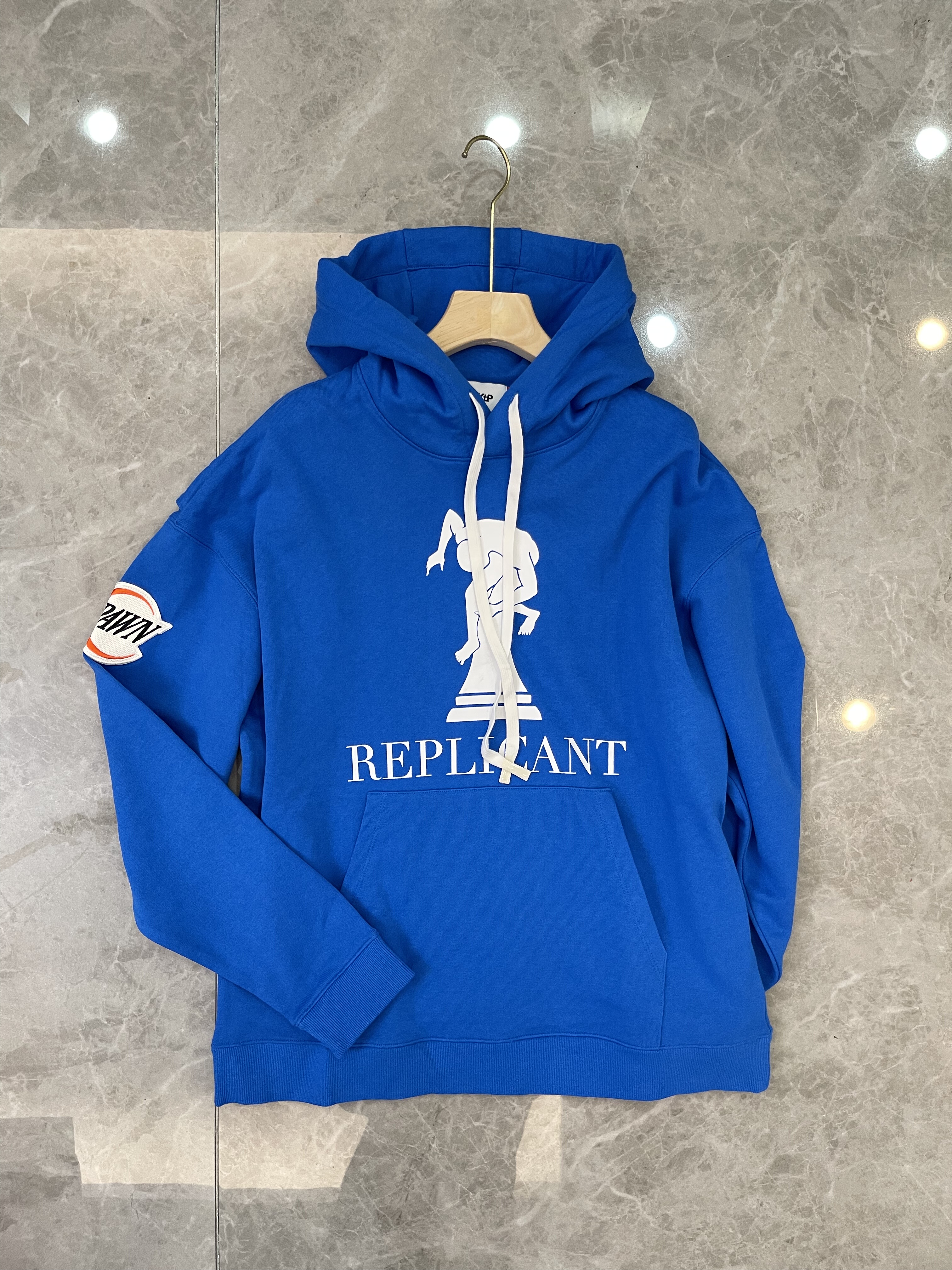 小众潮牌KK~p连帽卫衣秋冬款男装休闲卫衣连帽套头卫衣纯棉蓝色卫