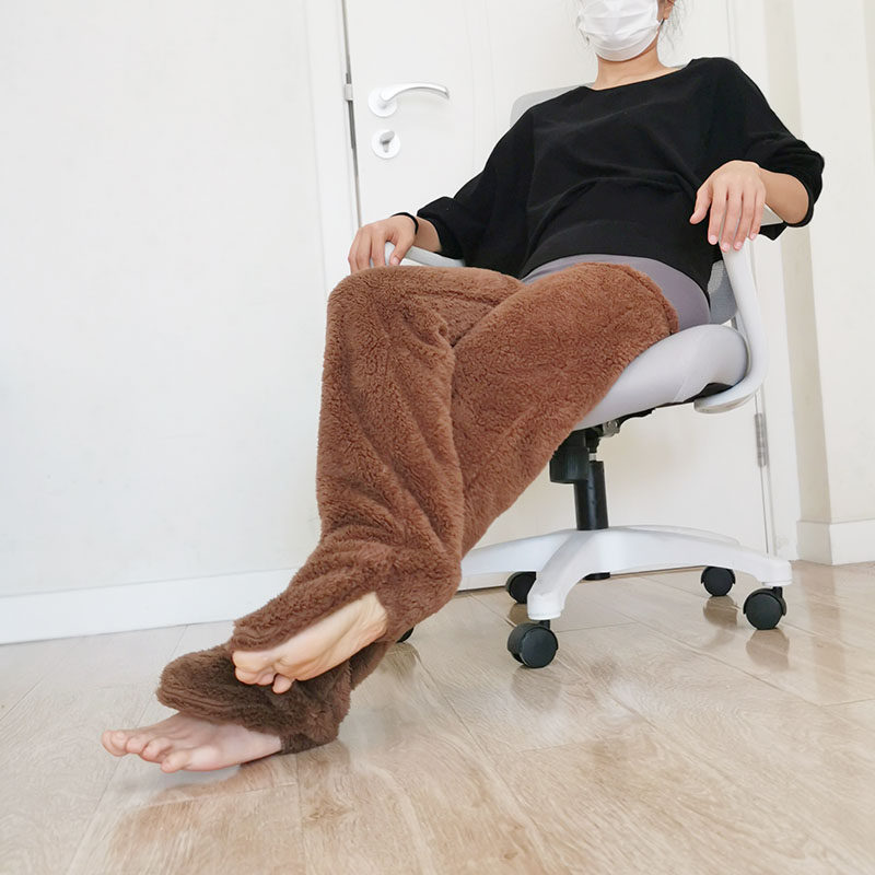 冬季腿部保暖神器下肢防寒护膝盖包脚可开口老年宽松型大号长腿袜