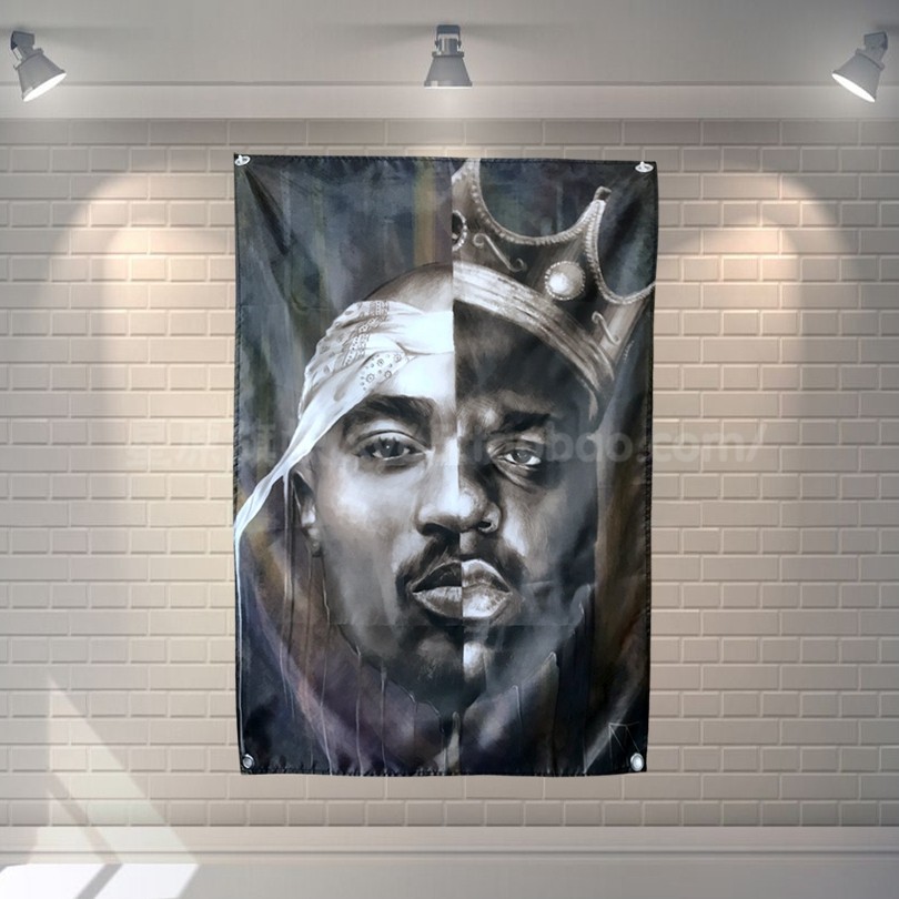 东西海岸嘻哈教父 The Notorious B.I.G与2PAC 装饰挂布挂旗酒吧