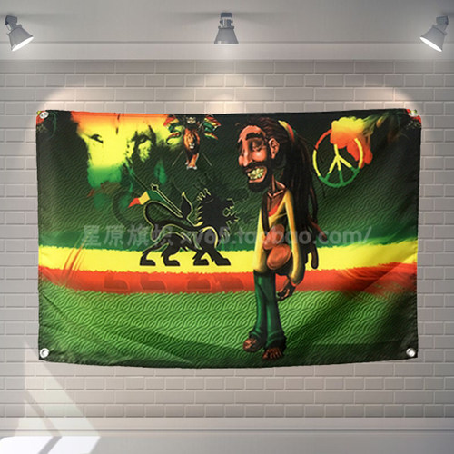 来图定制 鲍勃玛丽bob marley牙买加红黄绿雷鬼摇滚挂布挂旗壁饰