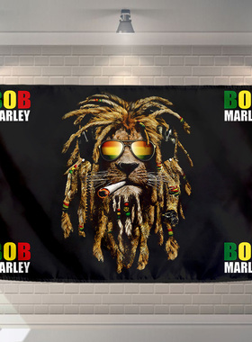 可定制雷鬼reggae狮子 bob marley 摇滚酒吧琴行背景墙饰挂旗挂布