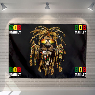 摇滚酒吧琴行背景墙饰挂旗挂布 marley bob 可定制雷鬼reggae狮子