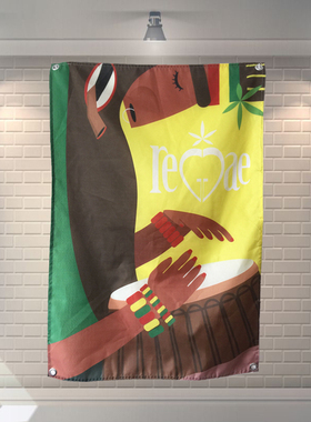 雷鬼手鼓牙买加摇滚挂布挂旗 reggae raggae 琴行鼓教室艺术墙饰